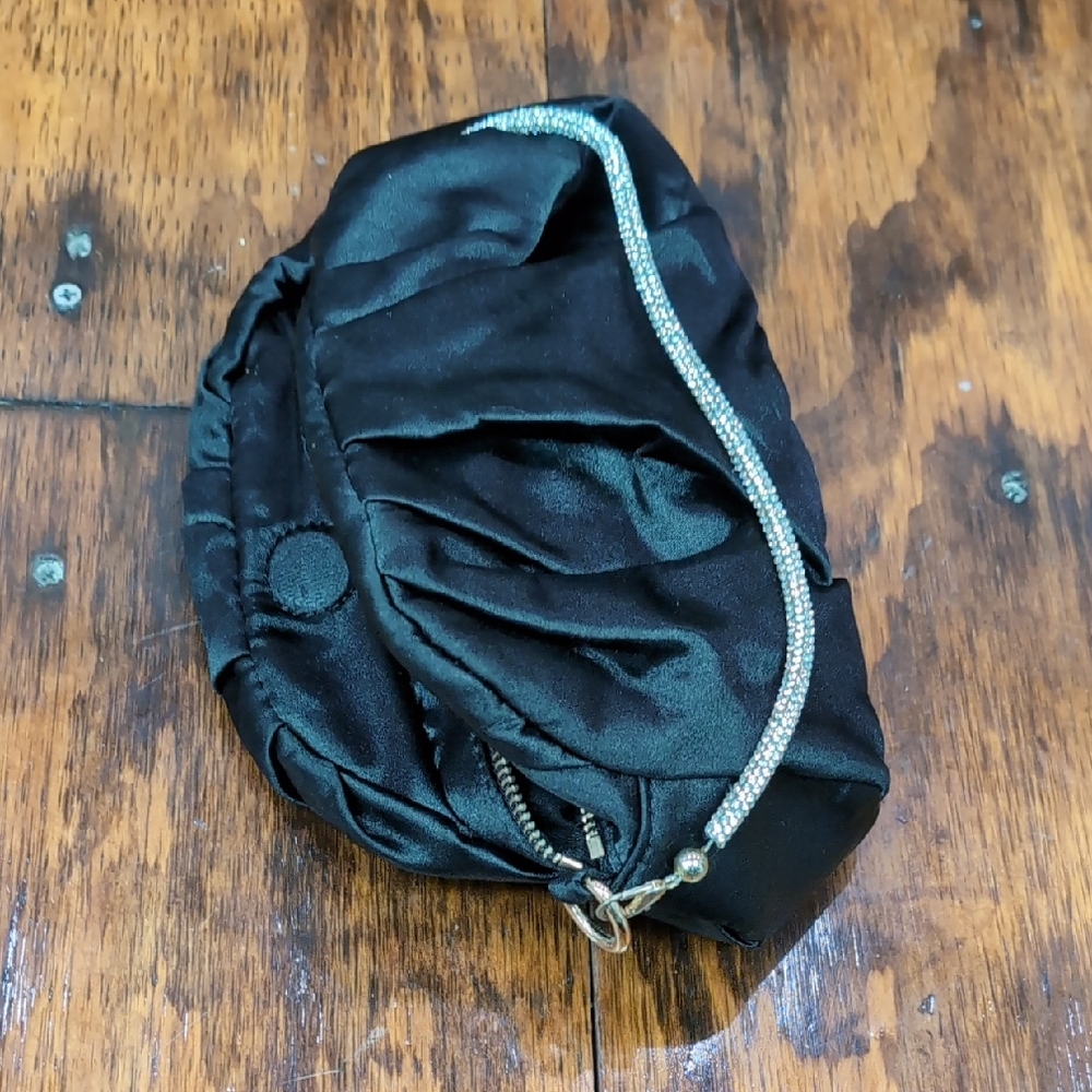 Source Unknown Elegant Black Satin Wristlet with Sparkling Trim